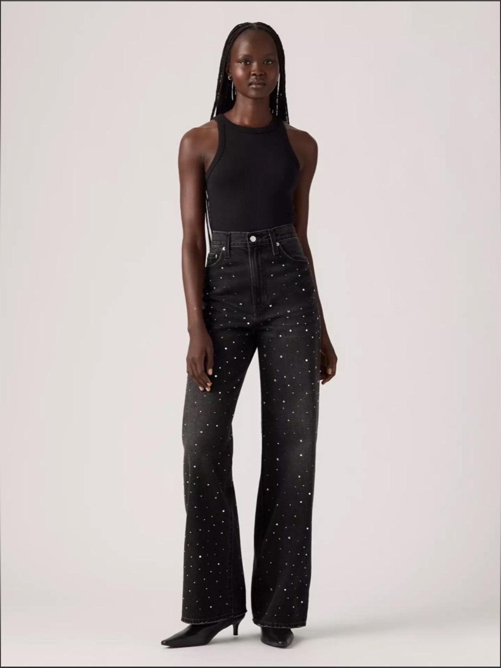 Levi's Black Wide-Leg Jeans with Studded Detail- Dazzle me Smoke